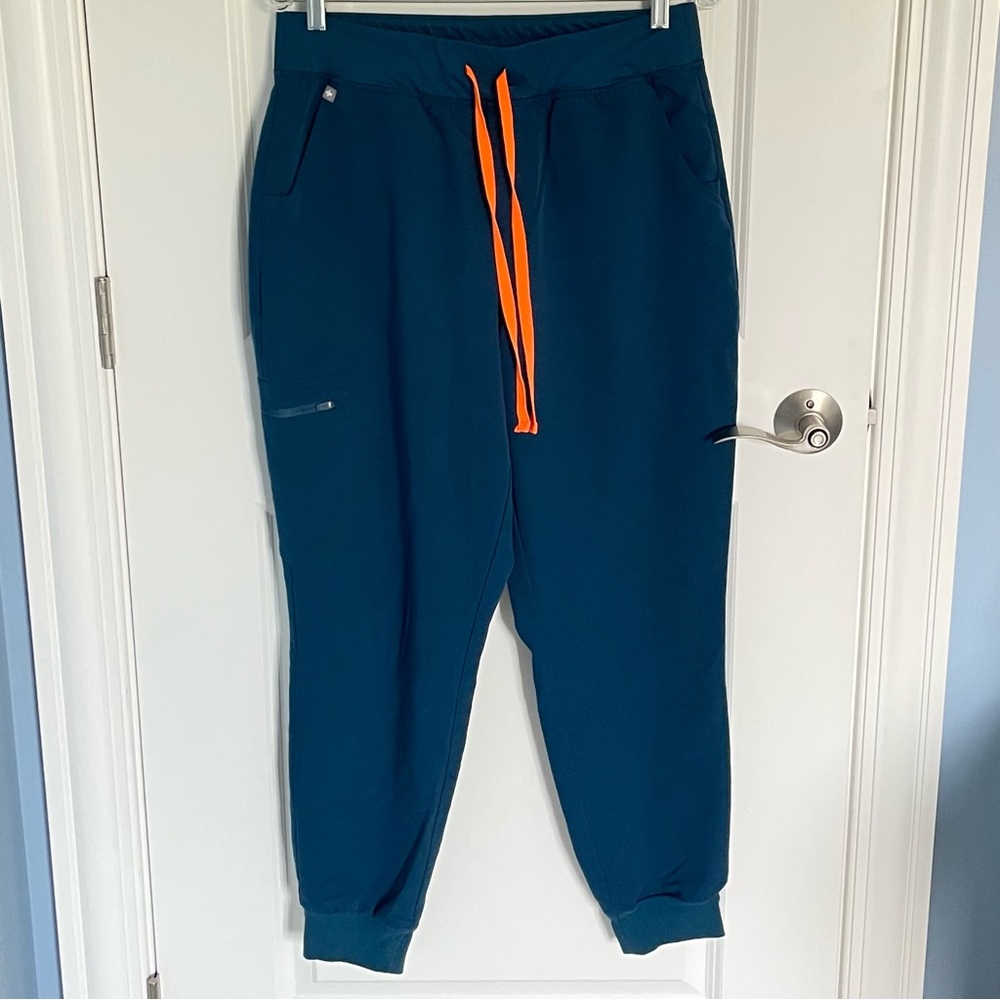 Figs Women's Blue Scrub with Orange Drawstring - Picture 10 of 16